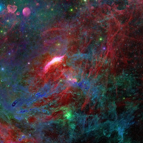 Emission nebulae behind molecular clouds in Perseus and Taurus