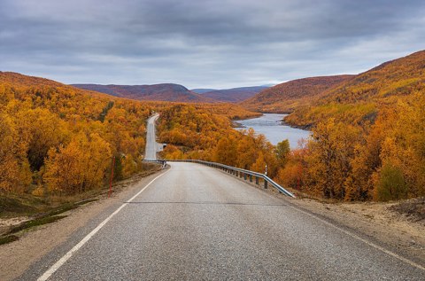 National road 970 and river Teno near Gistugurra, Utsjoki, Lapland, Finland, 2021 September
